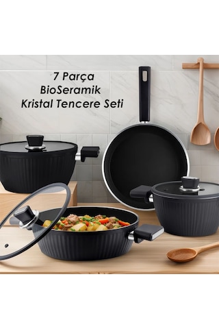 Lines L-5090 İndüksiyonlu Bioseramik Kristal 7 Parça Tencere Seti