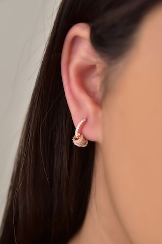 Papatya Silver 925 Ayar Gümüş Rose Kaplama İç İçe Geçmiş Halkalı Halka Küpe