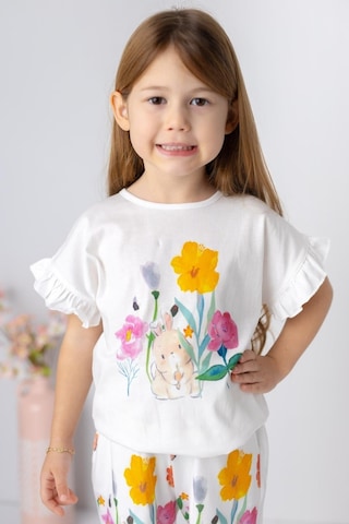 Zeyland Mininio Kız Bebek Etek Ucu Desenli T-shirt Ve Şort Takım-beyaz Beyaz