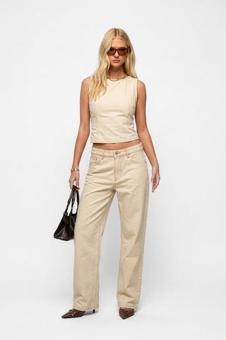 Bluew White Kadın Ekru Pamuk Straight Fit Jean Pantolon
