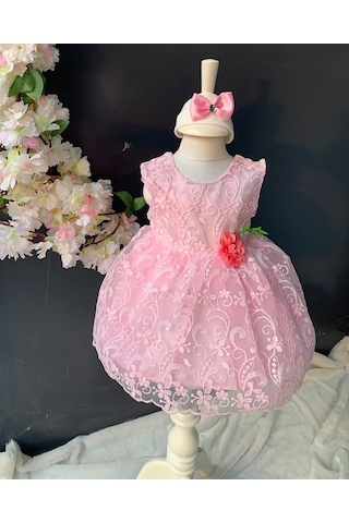Mnk Baby & Kids Saç Bantlı Papatyalı Dantelli Bebek Elbise PNPN146