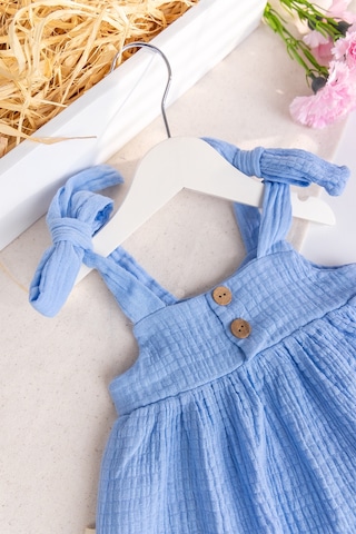 Babymod Müslin 100% Pamuk Askılı Yazlık Kız Bebek Elbise Mavi
