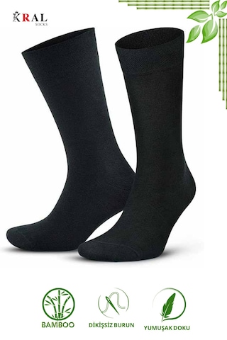 Kral Socks Bambu Erkek Soket Düz Uzun Çorap Klasik Yazlık Dikişsiz 6'lı Premium Set Siyah