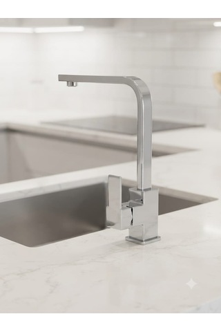 Sdk Armatür Modern Krom Kaplama Kare Lavabo / Evye Bataryası Ve Musluğu Seti Su Tasarruflu Uzun Model