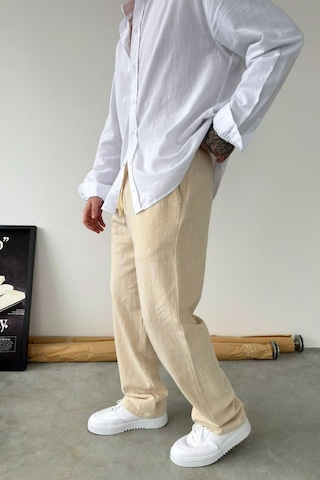 Bej Baggy Keten Pantolon Bej