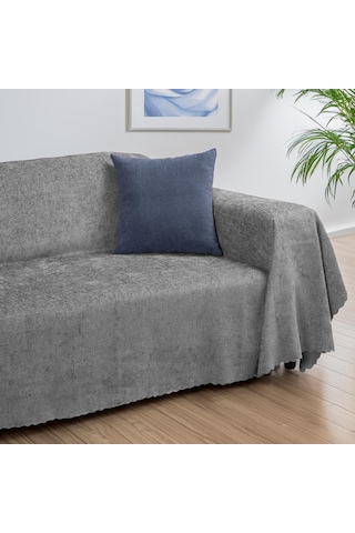 Jakarlı Şönil Koltuk Örtüsü Kanepe Örtüsü Koltuk Şalı 175x300 Kaymaz Kurşun N