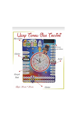 Gezegen Temalı Çocuk Odası Duvar Saati - Gerçek Saatli Duvar Takvimi
