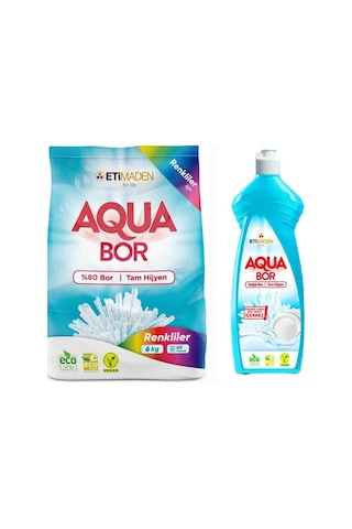 Aquabor Doğal Mineralli Renkliler İçin Çamaşır Deterjanı 6 Kg + 1 Adet Elde Yıkama Bulaşık Deterjan