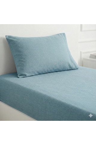 Maki Home %100 Pamuklu Su Yeşili 90x190+50x70 Tek Kişilik Lastikli Çarşaf Takımı Su Yeşili