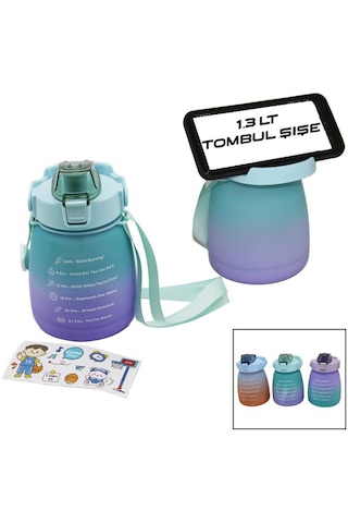 1.3lt - Tombul Pipetli Renkli Plastik Suluk Matara Kilitli Kapaklı - Telefonluklu Çok Renkli