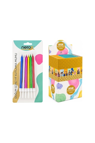 Nerox Nrx-3016 Doğum Günü Mumu 6 Adet Renkli Beyaz Plastik Tutacak Süs - 24'li Paket Diğer