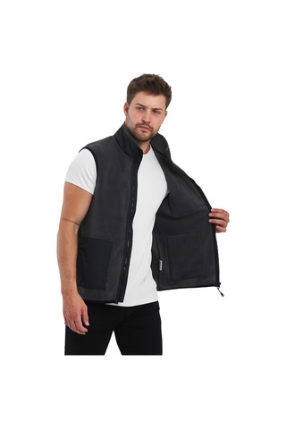 Adams Erkek Polar Kolsuz Çift Renk Yelek 3 Cepli Comfort Fit Antrasit