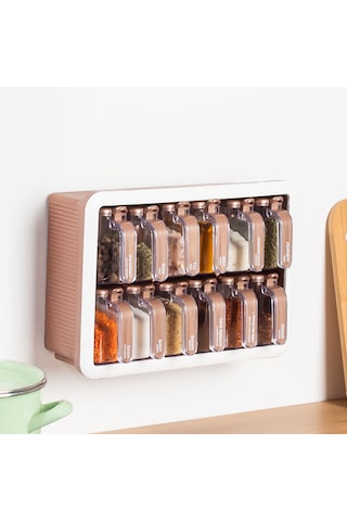 Porsima 1120 12li Standlı Kaşıklı Kapaklı Baharatlık Seti Bakır B Beyaz