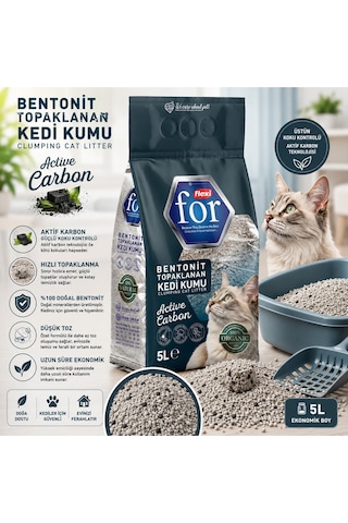 Aktif Karbonlu Bentonit Topaklanan Premium Kedi Kumu 5 L - Tozsuz - Ultra Koku Emici