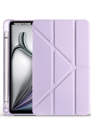 Apple Uyumlu iPad Air 13" M3 2025 / M2 2024 Kılıf Kalem Şarj Bölmeli Stadlı Uyku Modlu Silikon Akıllı Case