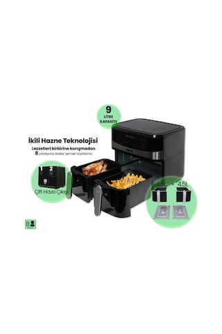 Wiami Airfryer KDF-5599DT 9L Dual Basket Yağsız Fritöz