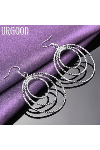 925 Ayar Gümüş Şerit Üç Yüzük Kolye Küpe Moda Takı