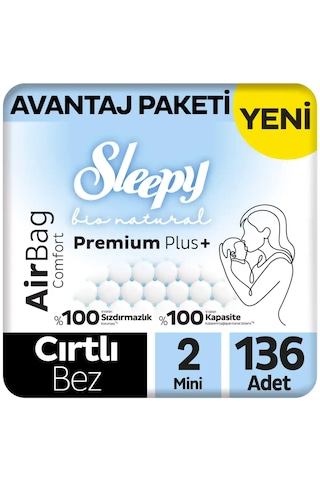Sleepy Bio Natural Premium Plus Airbag Comfort Avantaj Paketi Bebek Bezi 2 Numara Mini 136 Adet