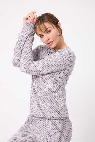 Lespadon Ocean Rıpple Premium Örme Pamuk Uzun Kollu Henley & Uzun Pantolonlu Kadın Pijama Takımı-3232 Gri