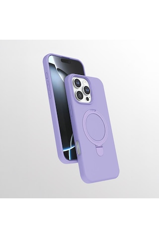 Apple Uyumlu iPhone 16 Pro Max Kılıf 360 Derece Döner Standlı Magsafe Kamera Lens Korumalı Silikon Ata Pro Tech Siyah