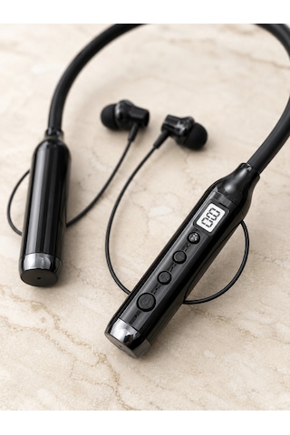 Dijital Göstergeli Boyun Tipi Bluetooth Kulaklık Mikrofonlu Çağrı Ve Müzik Kontrollü Çift Cihaz Bağlantılı Kulaklık