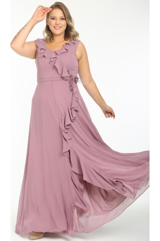 Ladies First Büyük Beden 3507 Lila Uzun Abiye Elbise