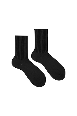 Ozzy Socks Kışlık Kadın Yünlü Siyah Renk Uyku Çorabı Soft Touch Siyah