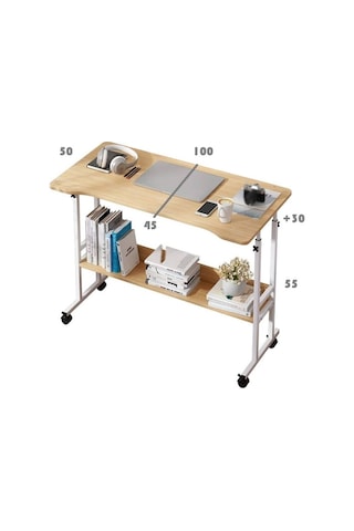Yükseklik Ayarlı Çalışma Masası - Atlantik Çam 3 Frenli Tekerli Atlantik Çam