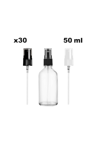 Afracam Şeffaf 50 Ml Sprey Kolonya Dezenfektan Cam Şişe 30 Adet Siyah