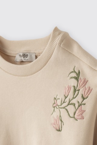 Panço Kız Bebek Nakış Detaylı Yumuşak Dokulu Bej Sweatshirt Krem
