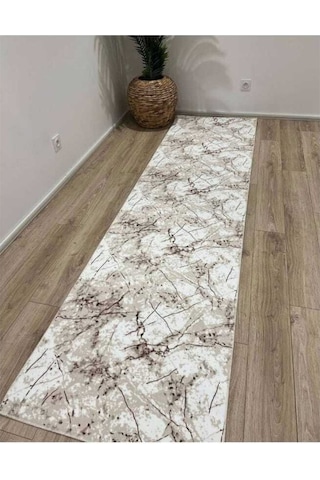 Venüs Ekru Mermer Desenli Kaymaz Yıkanabilir Ince Rulo Kesilebilir Jel Halı Bej