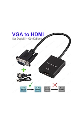 VGA to HDMI Çevirici Dönüştürücü Adaptör Ses Destekli