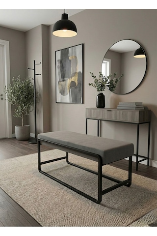 Elora Puf Bench - Baby Face Kumaş Metal Ayaklı Dikdörtgen Bench - Yatak Odası Salon Antre İçin Modern Tasarım - 120 Cm Cappuccino