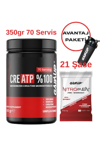 Gainup Creatp Creatin 350gr Aromasız + Nitromen 21 Şase + Shaker Avantaj Paketi Aromalı