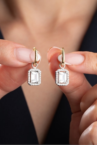 Çekirdekjewelry 925 Ayar Gümüş Baget Taşlı Küpe Çok Renkli