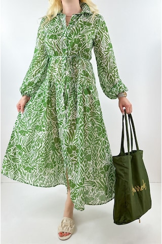 Modaonna Yeşil Çiçek Desenli Pamuklu Maxi Elbise Yeşil
