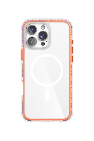 Apple iPhone 16 Pro Max Kılıf Magsafe Uyumlu Raptic Airjoy Serisi Boncuk Tasarımlı Şeffaf Kapak Turuncu