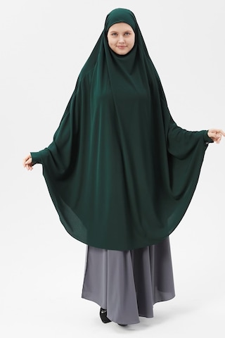 Altobeh Kadın Tesettür Medine İpeği Çarşaf Üstü Peçeli Sufle Hijab Zümrüt Yeşili
