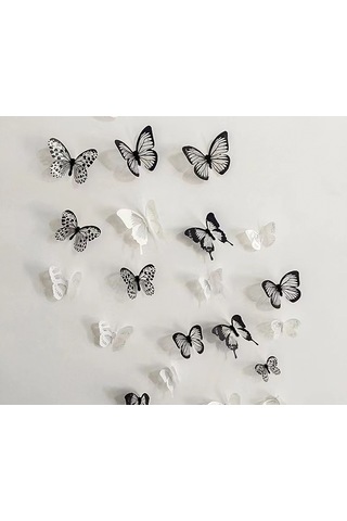 Else Nippon 18 Adet 3d Duvar Sticker Çift Kanatlı Kelebek Pvc Wal Beyaz - Siyah