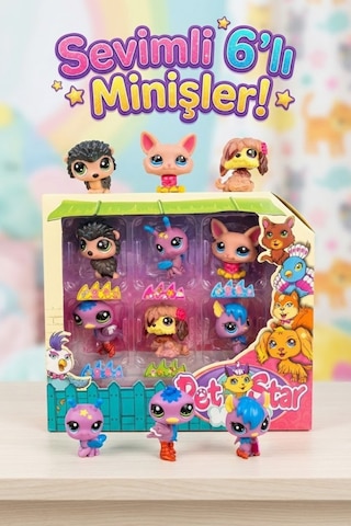 Little Pet Star 6'lı Sevimli Minişler Figür Seti - Eğlenceli Hayvanlar Koleksiyon Paketi Oyuncak Hayvanlar
