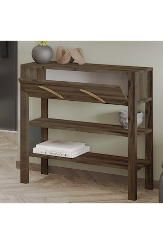 İnarch Dizayn Henric 90 Cm Tek Kapaklı Modern Dresuar Raflı Konsol & Antre Dolabı Ceviz