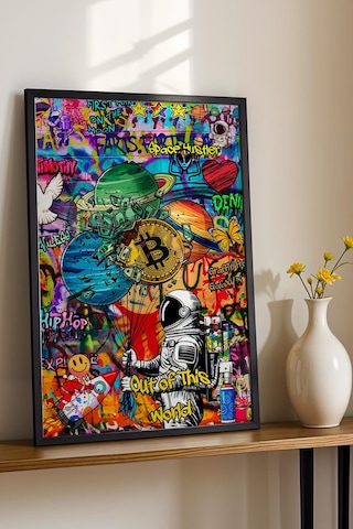 Astronot Gezegenler Bitcoin Çerçeveli Tablo Kripto Yatırımcıları Ve Borsacılara Özel Hediye Street Art