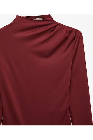 Koton Slim Fit Uzun Kollu Drape Detaylı Hafif Dik Yaka Bodysuit Bordo 7wak80008ek