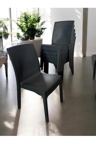 6 Adet Kolsuz Rattan Sandalye Antrasit Antrasit