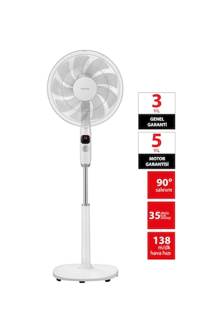 26 Hız Kademesi Ultra Sessiz Motor 9 Kanatlı Kumandalı Vantilatör F-dse70cıs W