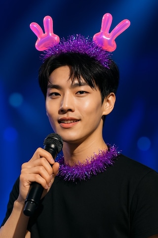 Kpop Korean Style Yılbaşı Yeni Yıl Pembe Tavşan Kulaklı Mor Işıltılı Taç Parti Sahne Aksesuarı