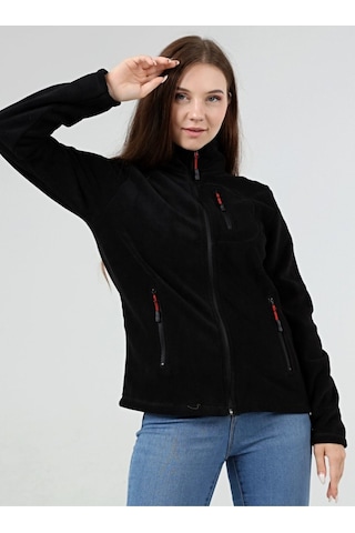 Genıus Store Store Kadın Polar Tam Fermuarlı Outdoor 3 Cepli Spor Polar Ceket Siyah
