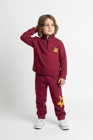 Fermuar Detaylı Şimşek Baskılı 2 Li Takım Bordo