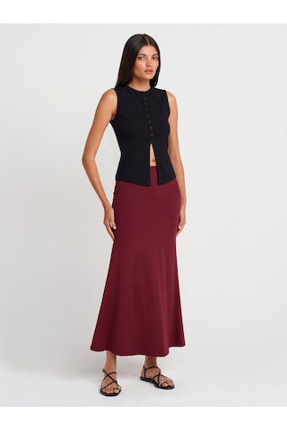 Dilvin 80362 Yüksek Bel Uzun Etek-bordo
