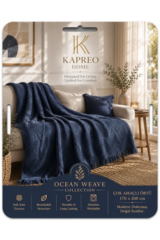 Kapreo Home Oceanwave Çok Amaçlı Örtü 170 X 200 Lacivert